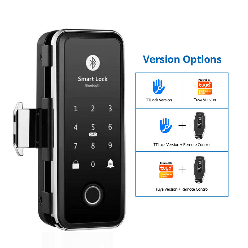 Smart Glass Lock Remote Control TT App Biometric Fingerprint Digital Smart Lock for Glass Doors