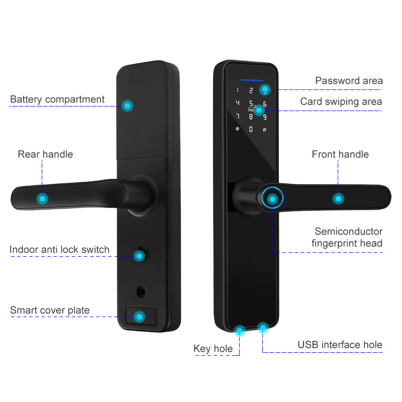 Electronic Biometric Fingerprint Recognition Smart Door Lock Home Indoor K7 High Quality Tuya Smart Lock