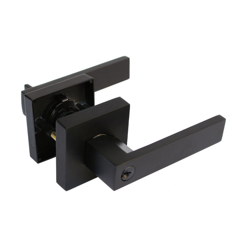 Modern Simple Design Zinc Alloy Black Square Lever Interior Door Handle Lock For Bedroom