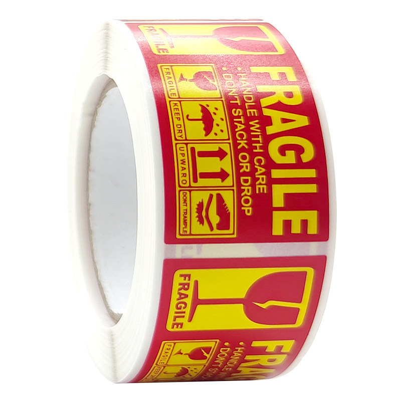 Recyclable High Quality Custom Red Fragile Thermal Transfer Adhesive Sticker Waterproof Packaging Warning Label