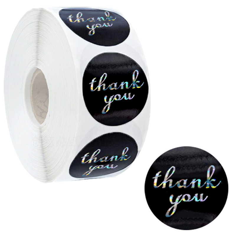 Round Roll Thank You stickers rainbow silver gilding sticker packaging decoration label sticker