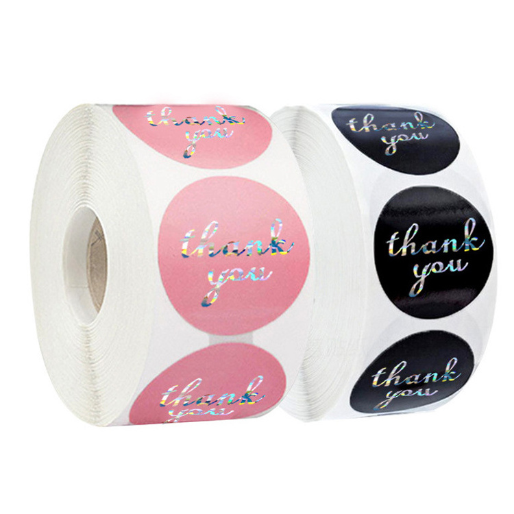 Round Roll Thank You stickers rainbow silver gilding sticker packaging decoration label sticker