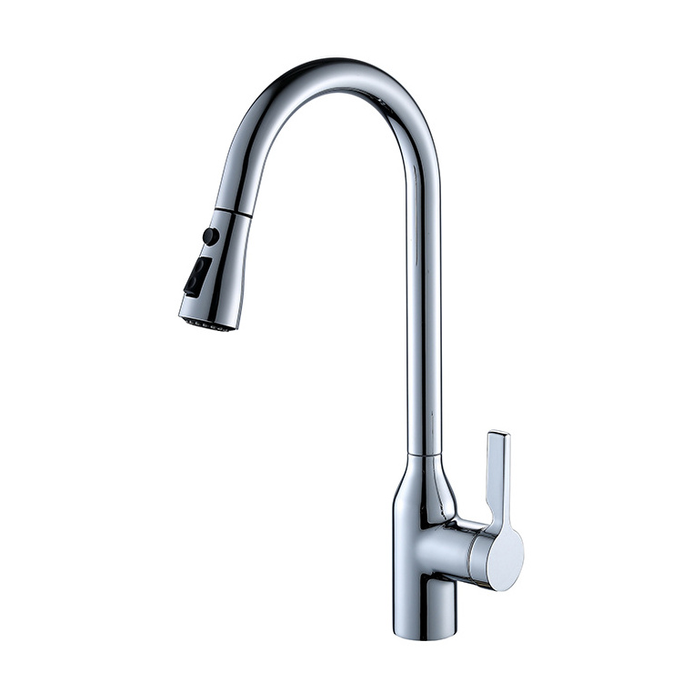 Fashion Sprayer Spray Chrome Swivel Taps Goose Neck Button Press Sink Mixer Kitchen Brass Pull Out Faucet