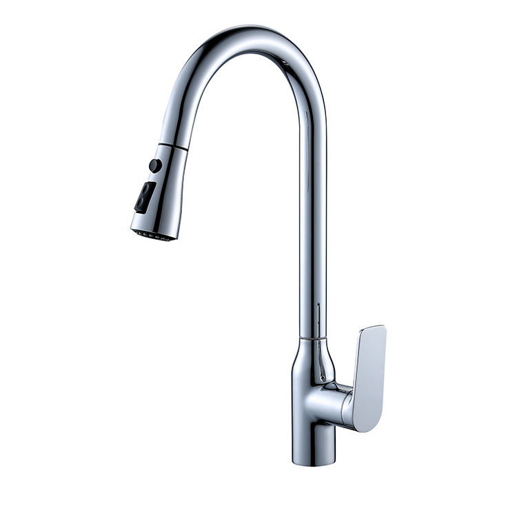 Fashion Sprayer Spray Chrome Swivel Taps Goose Neck Button Press Sink Mixer Kitchen Brass Pull Out Faucet