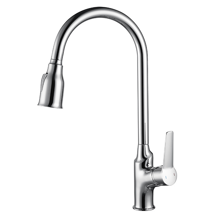 Fashion Sprayer Spray Chrome Swivel Taps Goose Neck Button Press Sink Mixer Kitchen Brass Pull Out Faucet