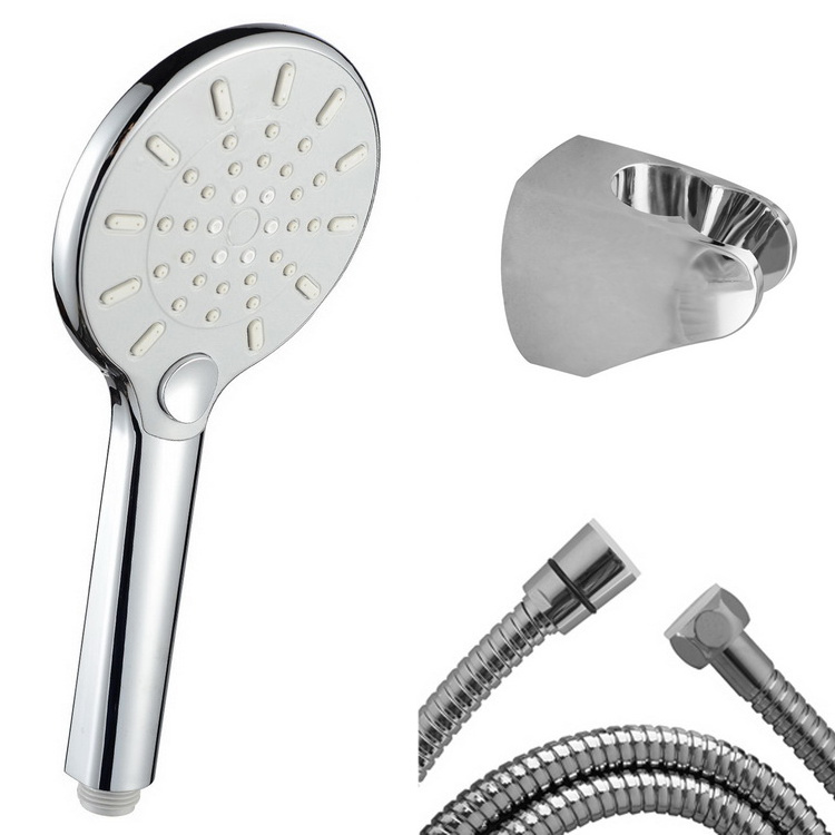 Bathroom Button Switch ABS Easy Clean TPR nozzles Chrome Plated Hand Shower Set with 1.5m Shower Hose and Bracket