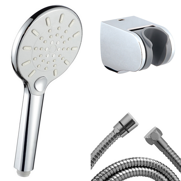 Bathroom Button Switch ABS Easy Clean TPR nozzles Chrome Plated Hand Shower Set with 1.5m Shower Hose and Bracket