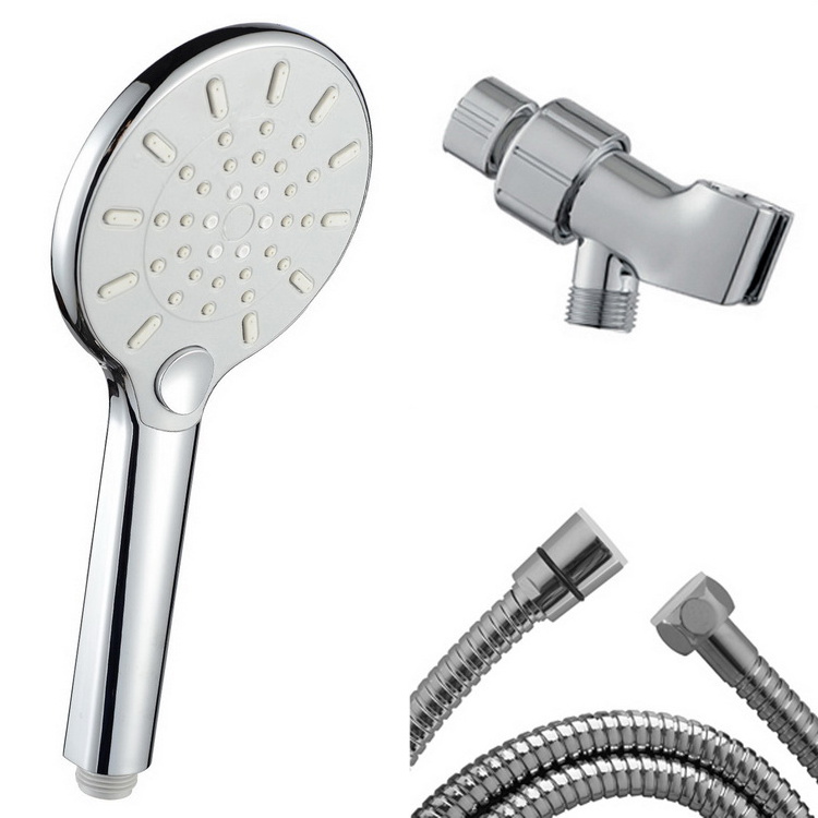 Bathroom Button Switch ABS Easy Clean TPR nozzles Chrome Plated Hand Shower Set with 1.5m Shower Hose and Bracket