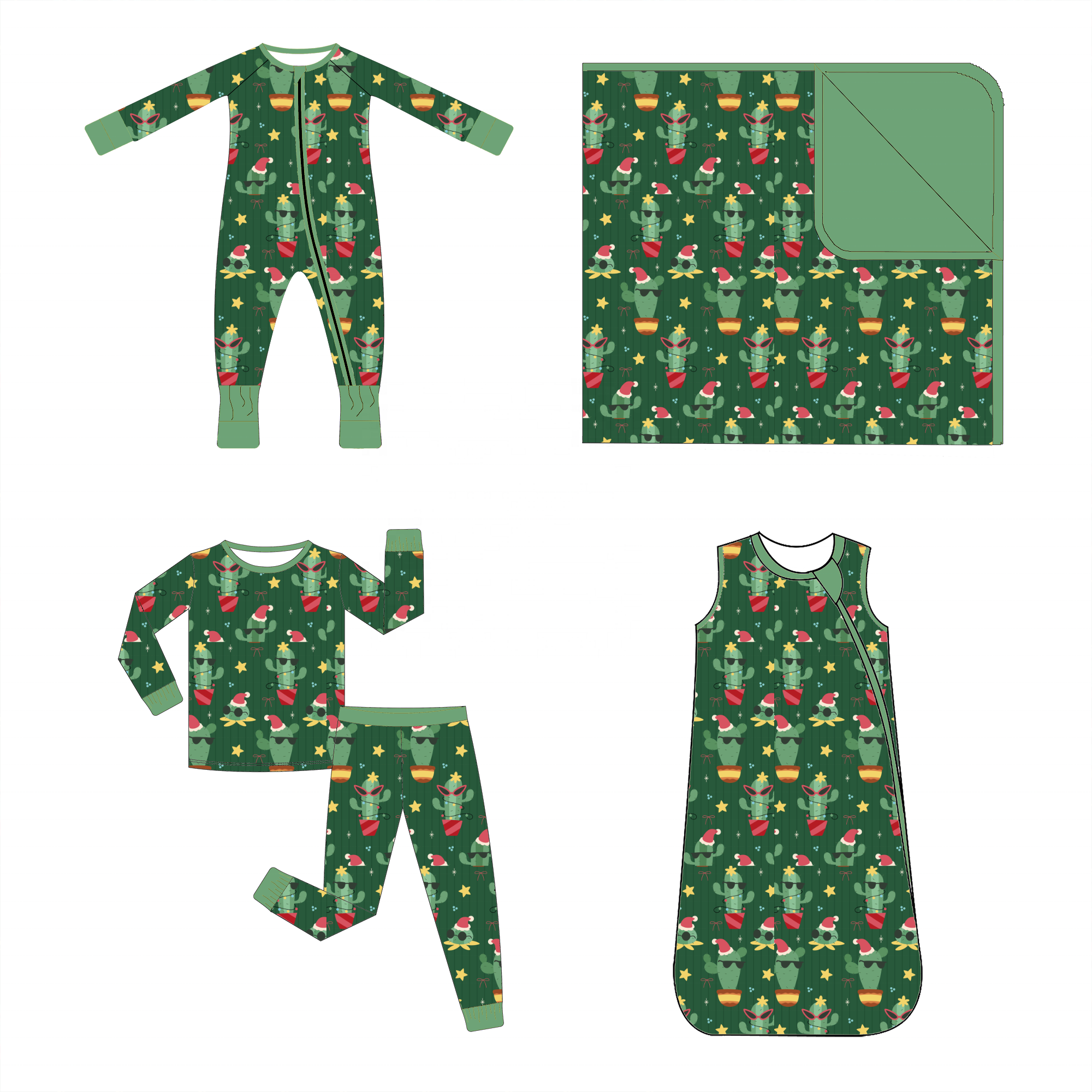 Oem Custom Cactus 100% Organic Bamboo Wearable Blanket Warm Soft Baby Sleeping Suit Zip Up Sleeping Bag Sack