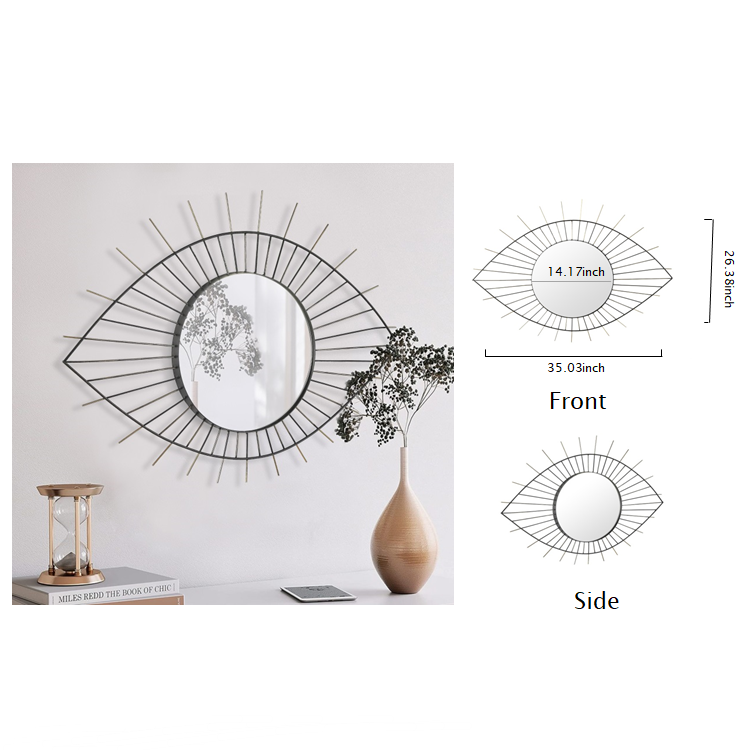 Large Modern Luxury Silver Metal Wall Mirror Customizable Eye-shaped Home Decorative Hanging for Living Room Hot Design