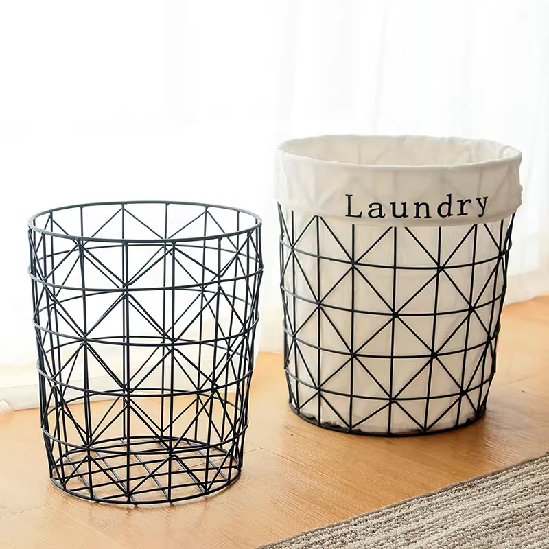 Heavy Duty Metal Bathroom Laundry Basket Organizer with Removable Cloth Liner