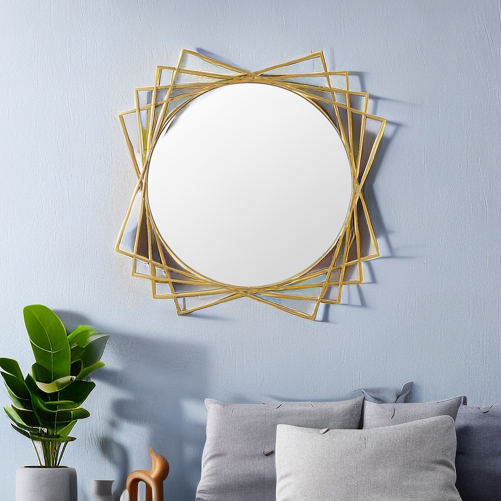 Nordic Modern Large round Square Wall Mirror Art 4mm Aluminium with Gold Metal Frame Minimalist Design for Wedding Home Decor