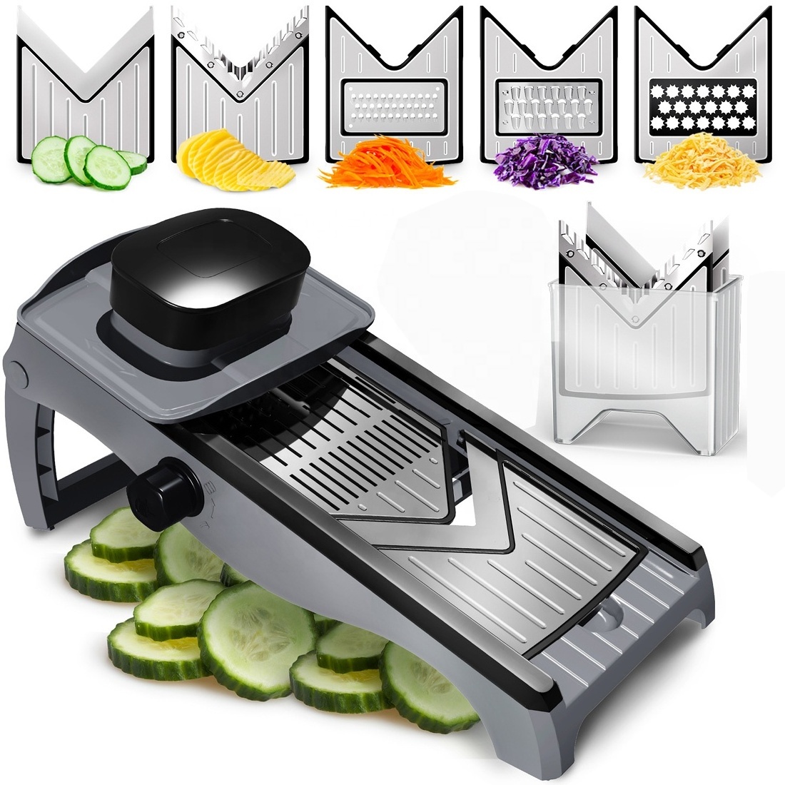 Fullstar 7-in-1 Stainless Steel Mandoline Slicer for Kitchen, Vegetable Slicer, Veggie Chopper & Cheese Grater