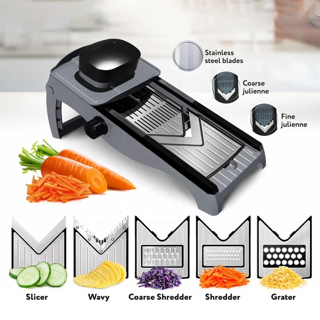 Fullstar 7-in-1 Stainless Steel Mandoline Slicer for Kitchen, Vegetable Slicer, Veggie Chopper & Cheese Grater