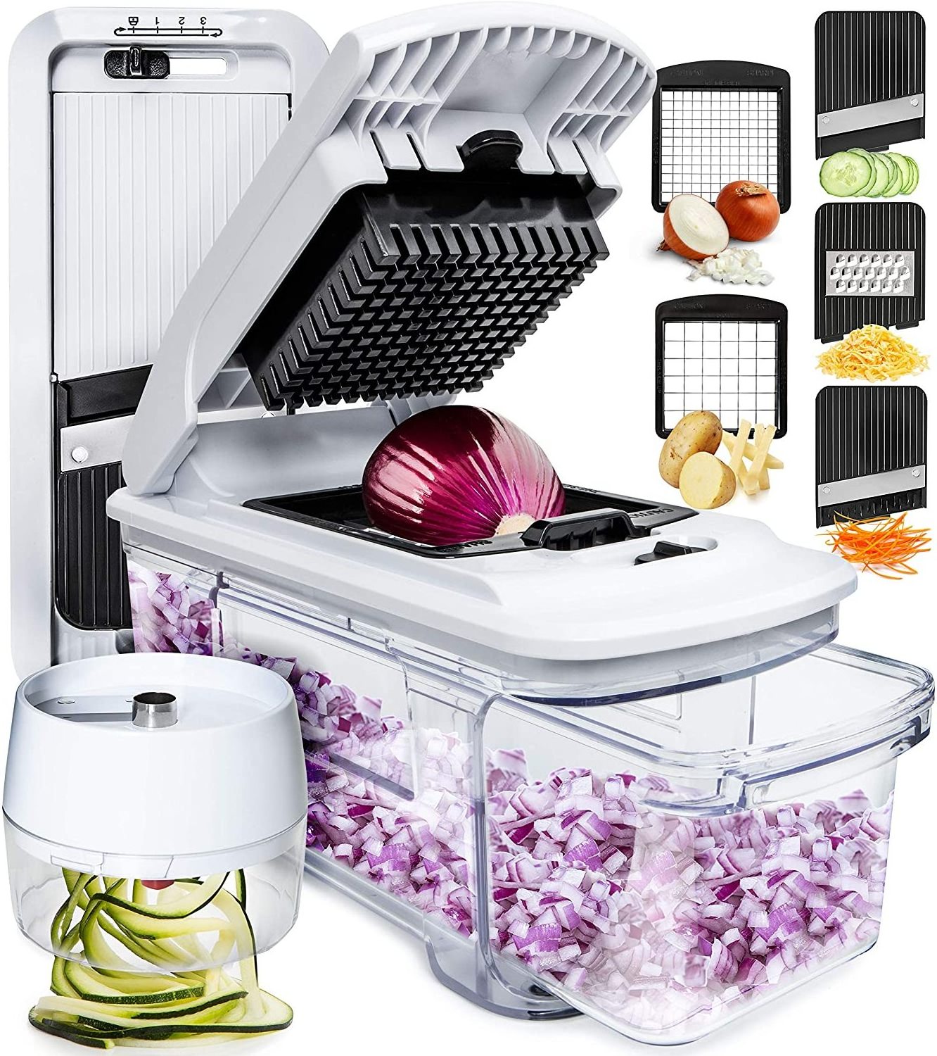 Fullstar All-in-1 Vegetable Chopper, Mandoline Slicer & Cheese Grater | Multi Blade French Fry Cutter & Veggie Dicer