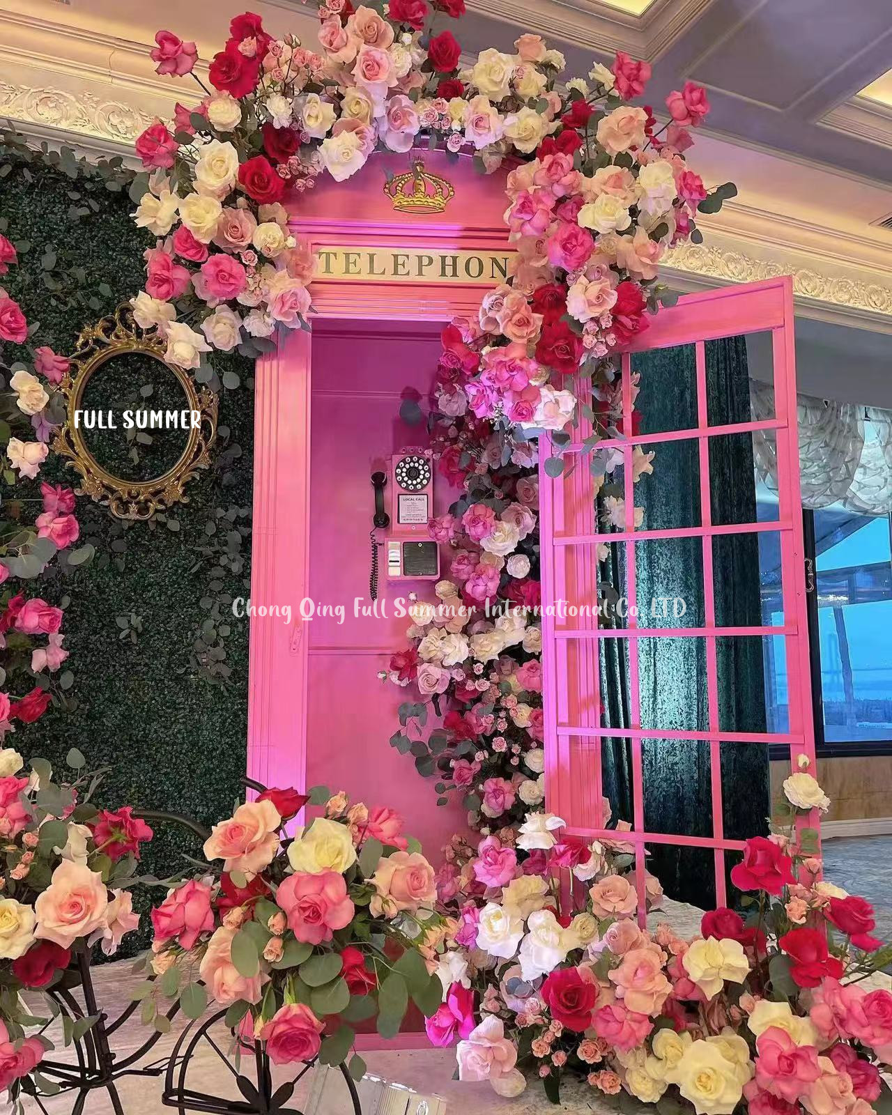 Wedding Supplies London Telephone Booth Wedding Decor Pink Telephone Booth with Artificial Flowers