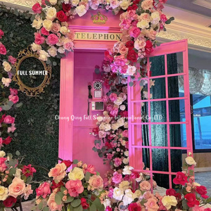 Wedding Supplies London Telephone Booth Wedding Decor Pink Telephone Booth with Artificial Flowers