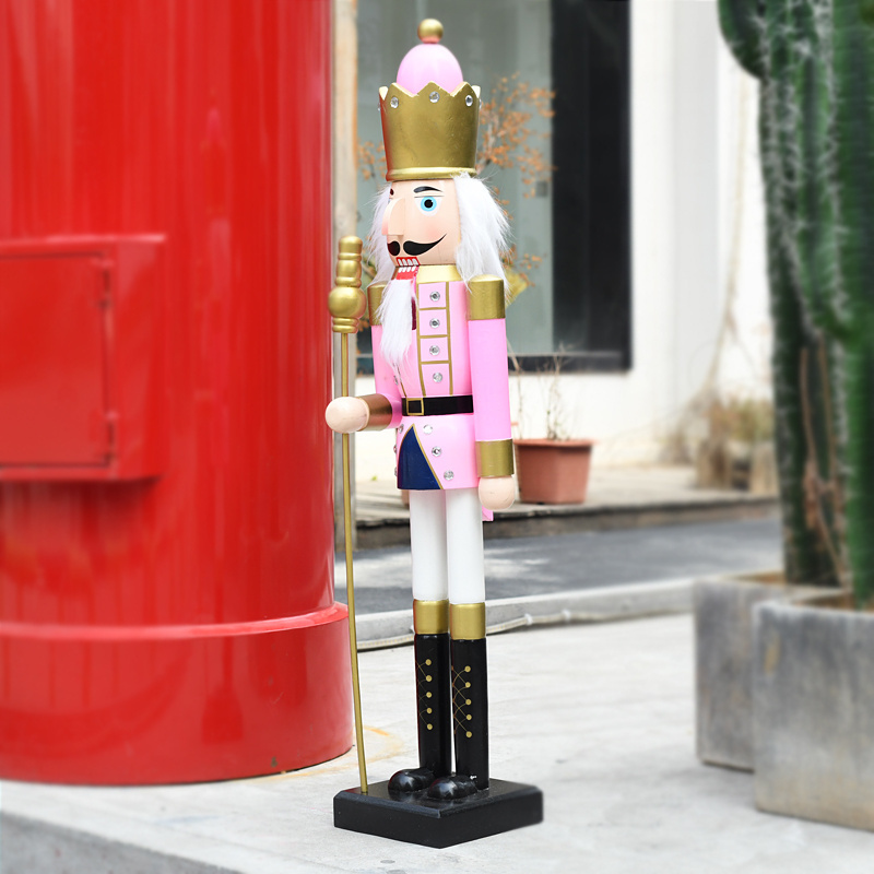 Pink Nutcracker Christmas Creative Home Decoration Ornaments Handmade Wooden Crafts Christmas Gifts Wooden 90cm Pink Nutcracker