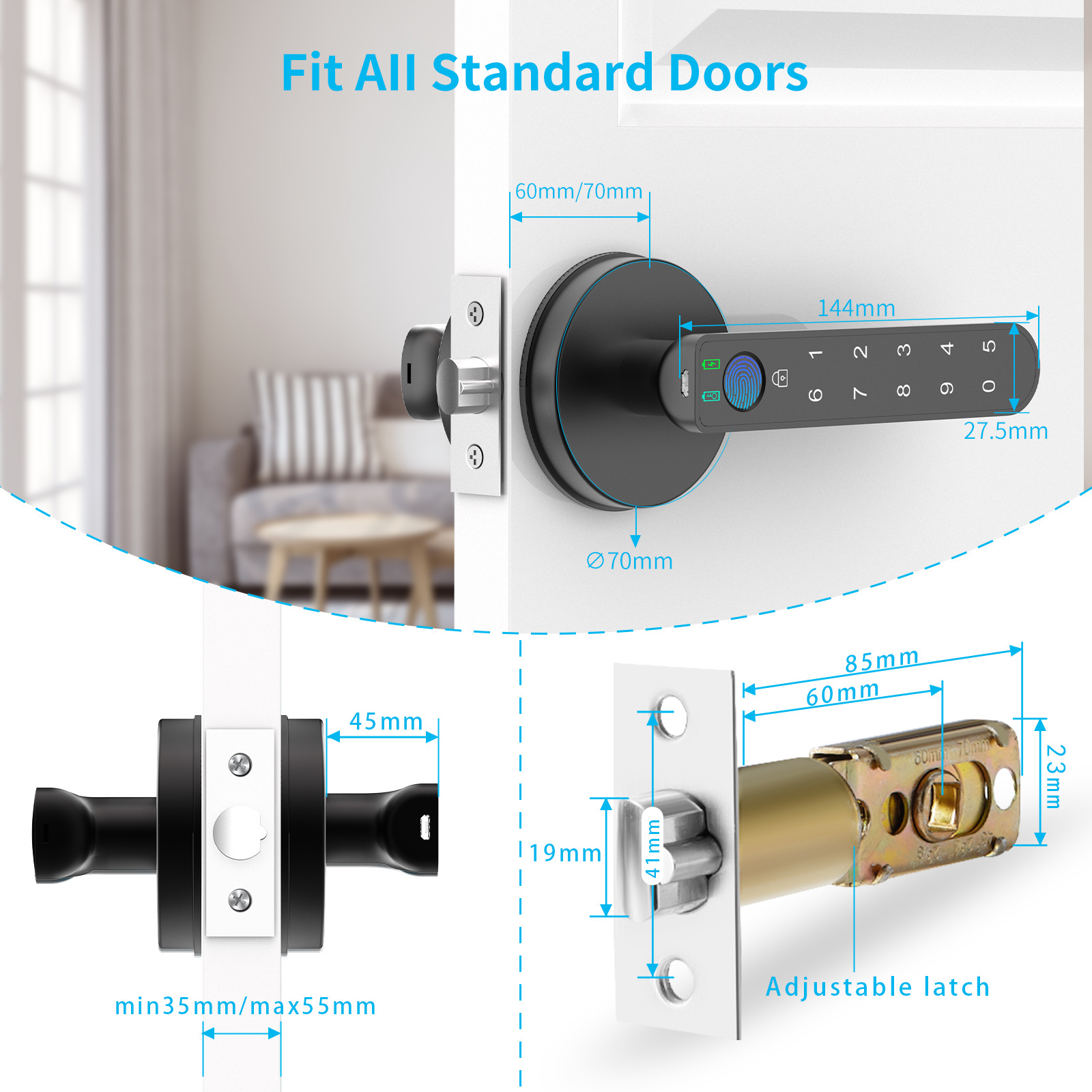 Foxgard Fingerprint Door Lock with Keypads, Handle, Passwords, Fingerprint Door Knob Keyless Entry Door Lock for Home