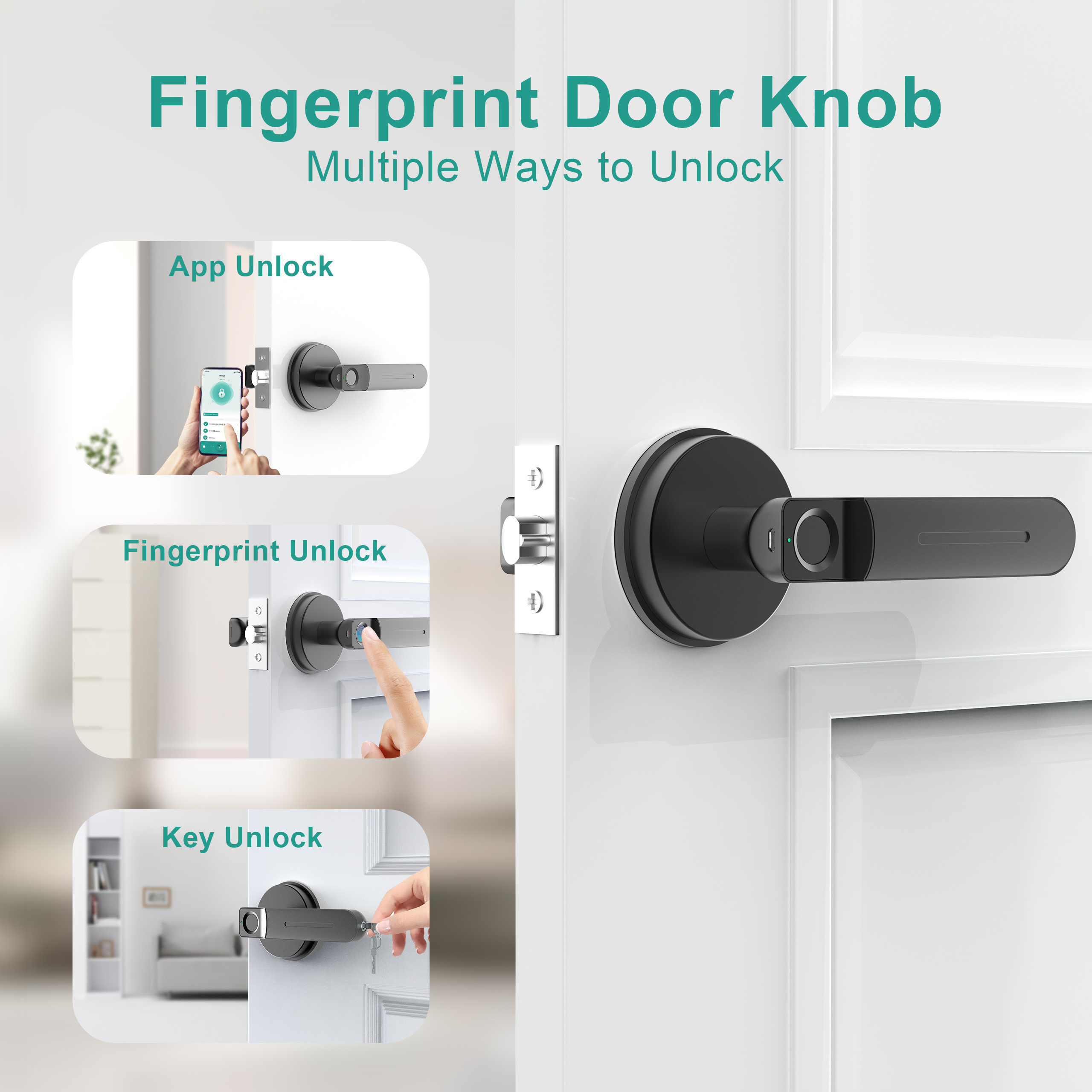 Foxgard Fingerprint Door Knob with Handle Keypad, Keyless Entry Childproof, Security Without Network, Smart Lock for Bedroom