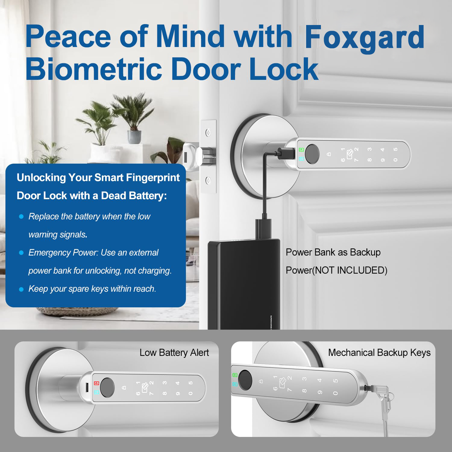 Foxgard Fingerprint Door Lock, Smart Biometric Door Lock with Bluetooth APP, Keyless Entry Door Lock with Handle, Touchscreen