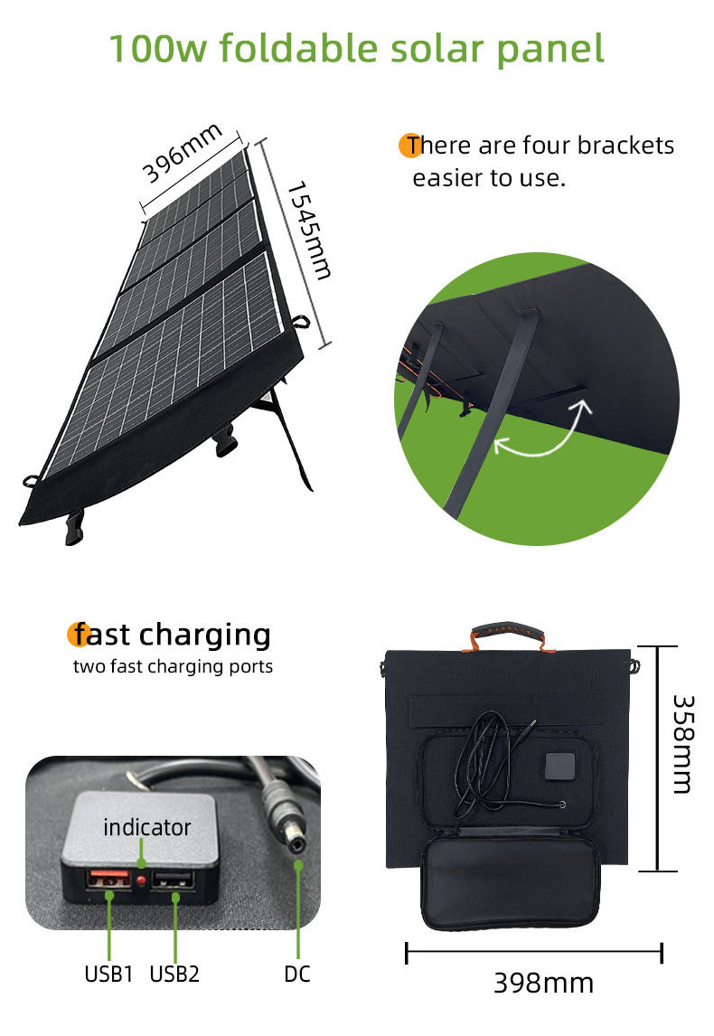 Portable Outdoor 60w 100W 165w 220w Fabric Mono Flexible Solar Panel For Mobile Phone Charging Emergency Folding Solar Charge