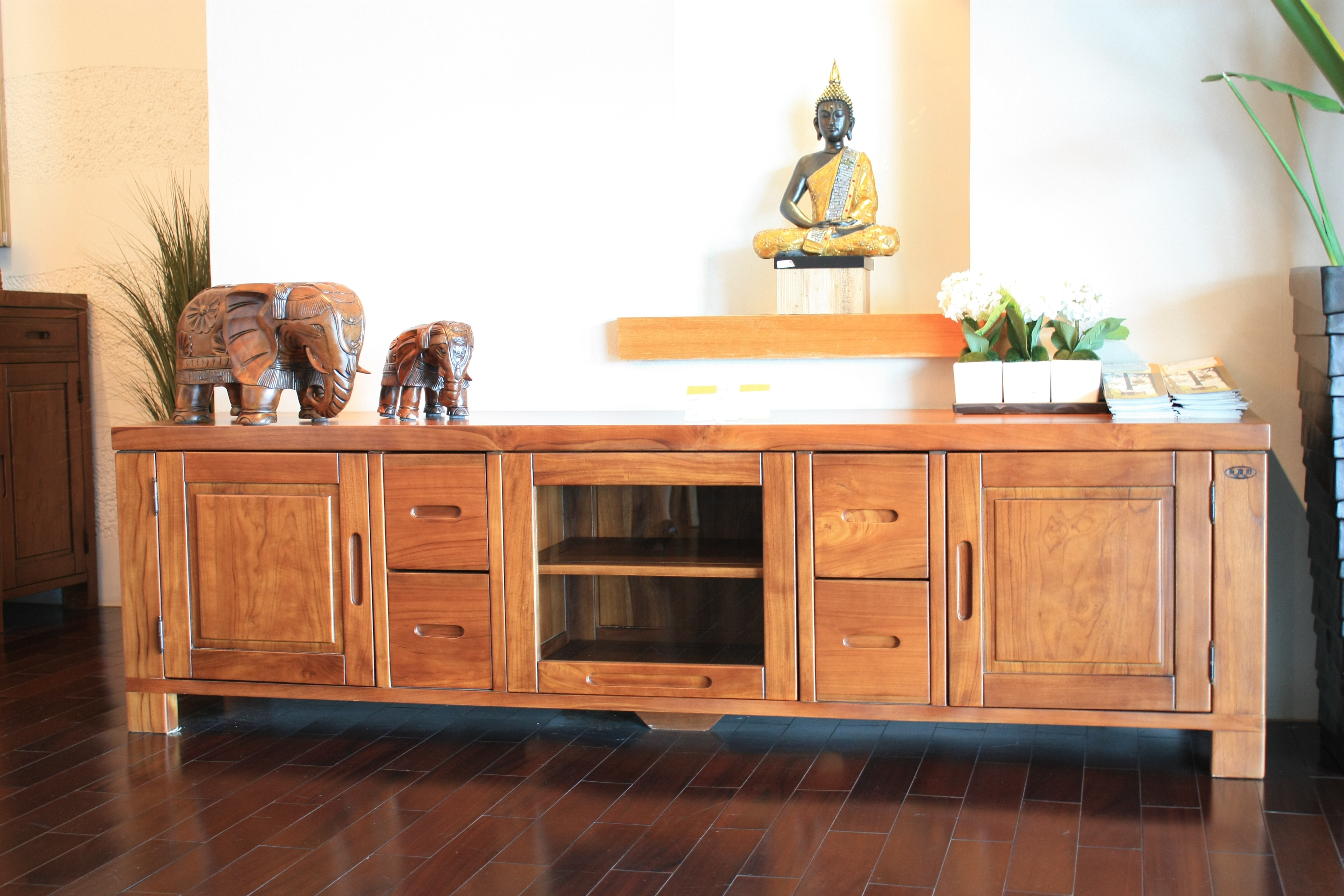 Magnificent Classic Teak TV Cabinet with 7 Feet, 3 Doors and 4 Drawers for Living Room