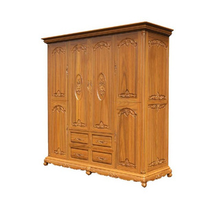 Elegant and Classical Teak Wardrobe with 7 Feet, 6 Doors, 4 Drawers with Roses Carving for Bedroom chinese wardrobe