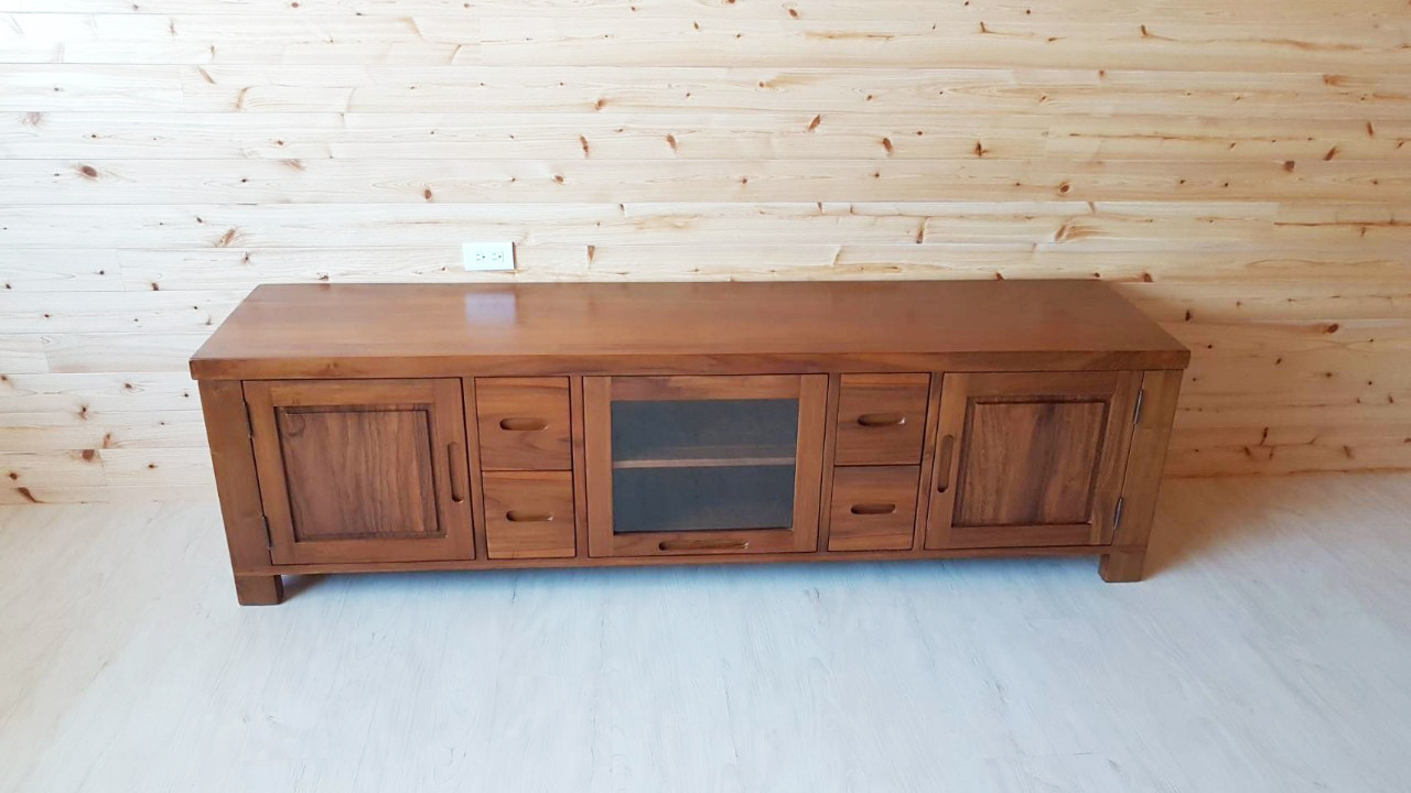 Magnificent Classic Teak TV Cabinet with 7 Feet, 3 Doors and 4 Drawers for Living Room