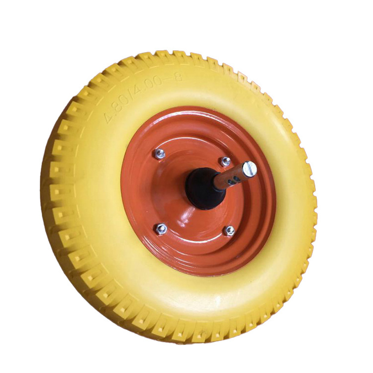 High quality 4.00-8 PU foam rubber wheels with metal rim and solid axle