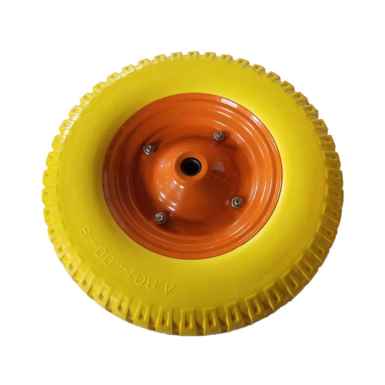 High quality 4.00-8 PU foam rubber wheels with metal rim and solid axle