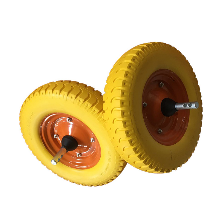 High quality 4.00-8 PU foam rubber wheels with metal rim and solid axle