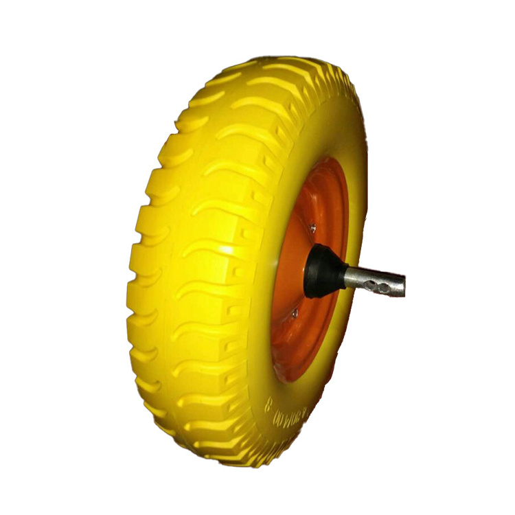 High quality 4.00-8 PU foam rubber wheels with metal rim and solid axle