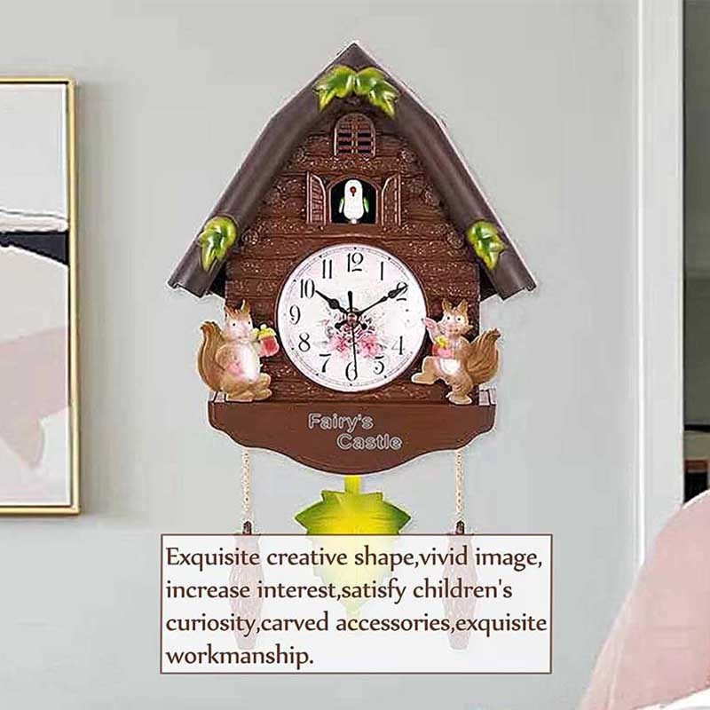 Cuckoo Clock Birdhouse Wall Clock with Natural Bird Voices Day and Hourly Alarm Resin Pendulum Quartz Wall Clock for Gift Decor