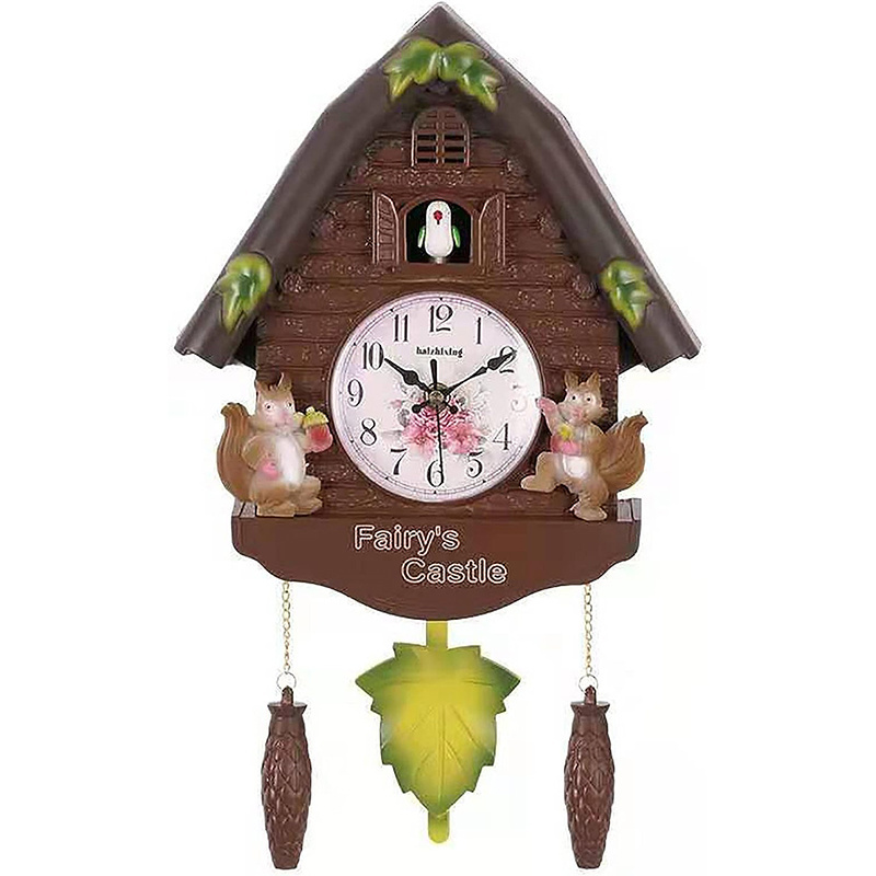 Cuckoo Clock Birdhouse Wall Clock with Natural Bird Voices Day and Hourly Alarm Resin Pendulum Quartz Wall Clock for Gift Decor