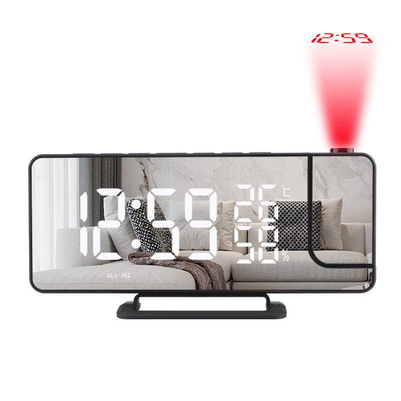 Projection Radio Alarm Clocks LED Digital Mirror Clocks Automatic Light-sensitive Bedroom Projector Clock with USB Port