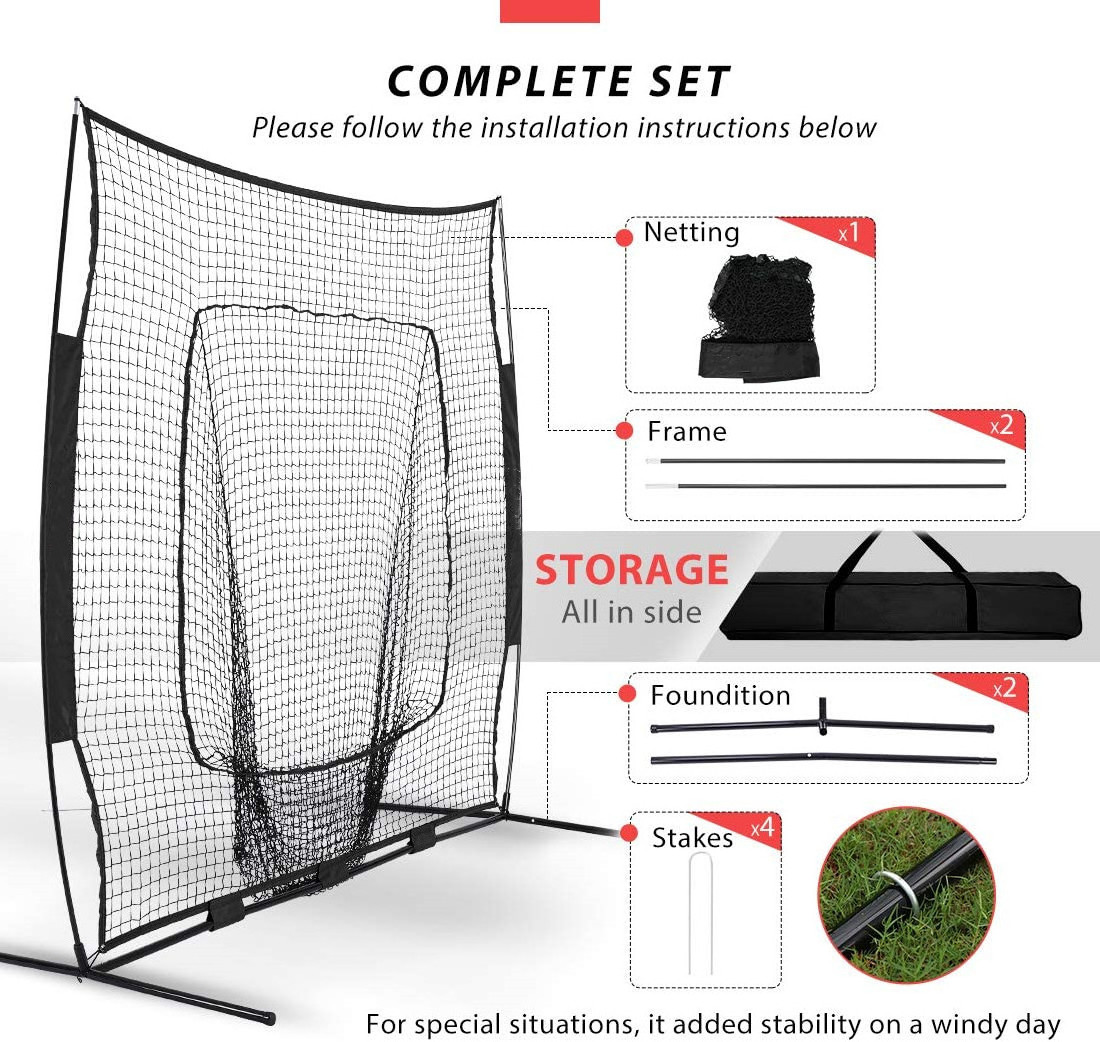 BN01B Portable Training Baseball Net, Softball Practice Hitting Pitching Baseball Net, Baseball Net