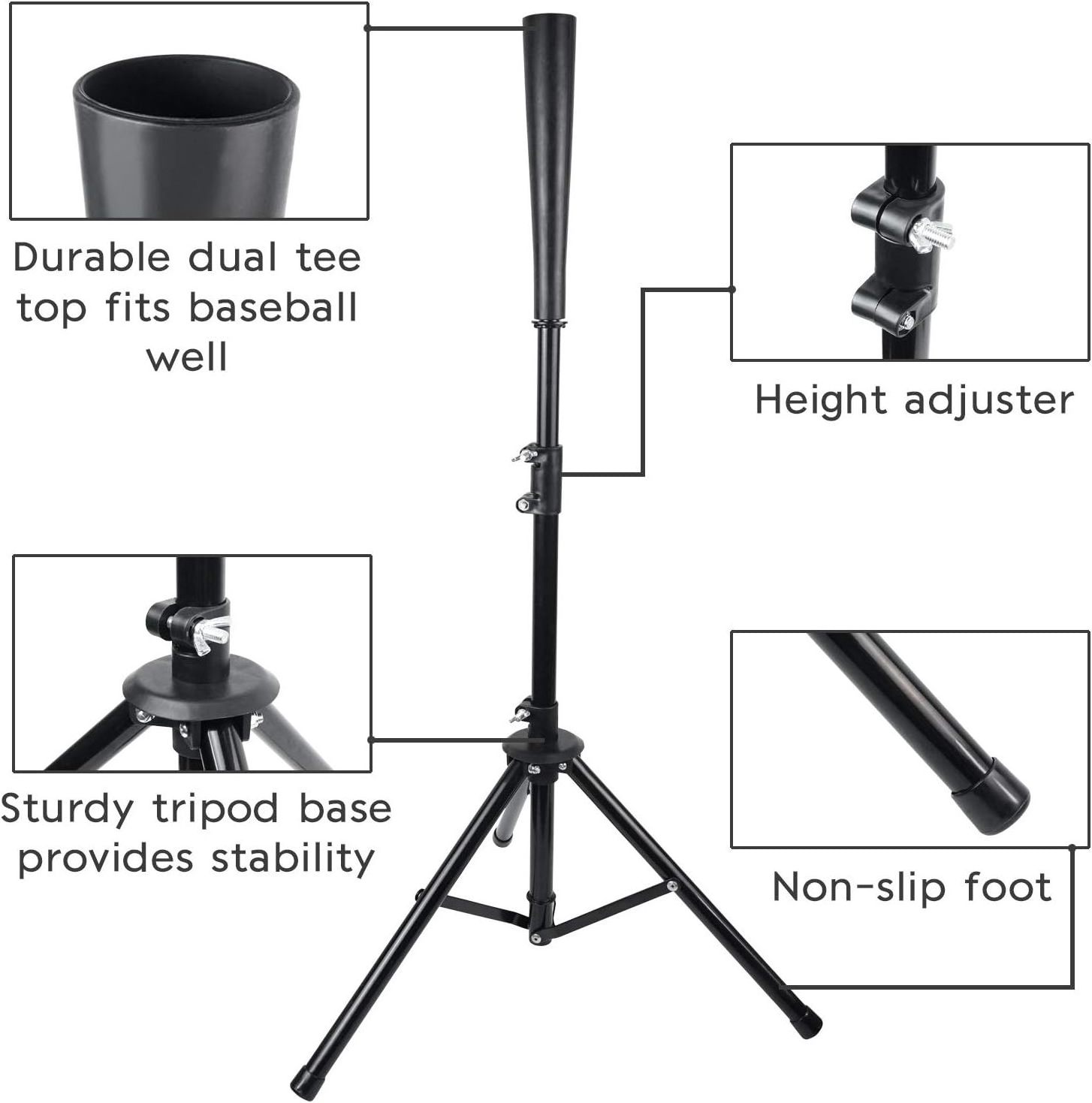 Heavy Duty Baseball Softball Travel Portable Tripod Stand Batting Training Practice Batting Tee