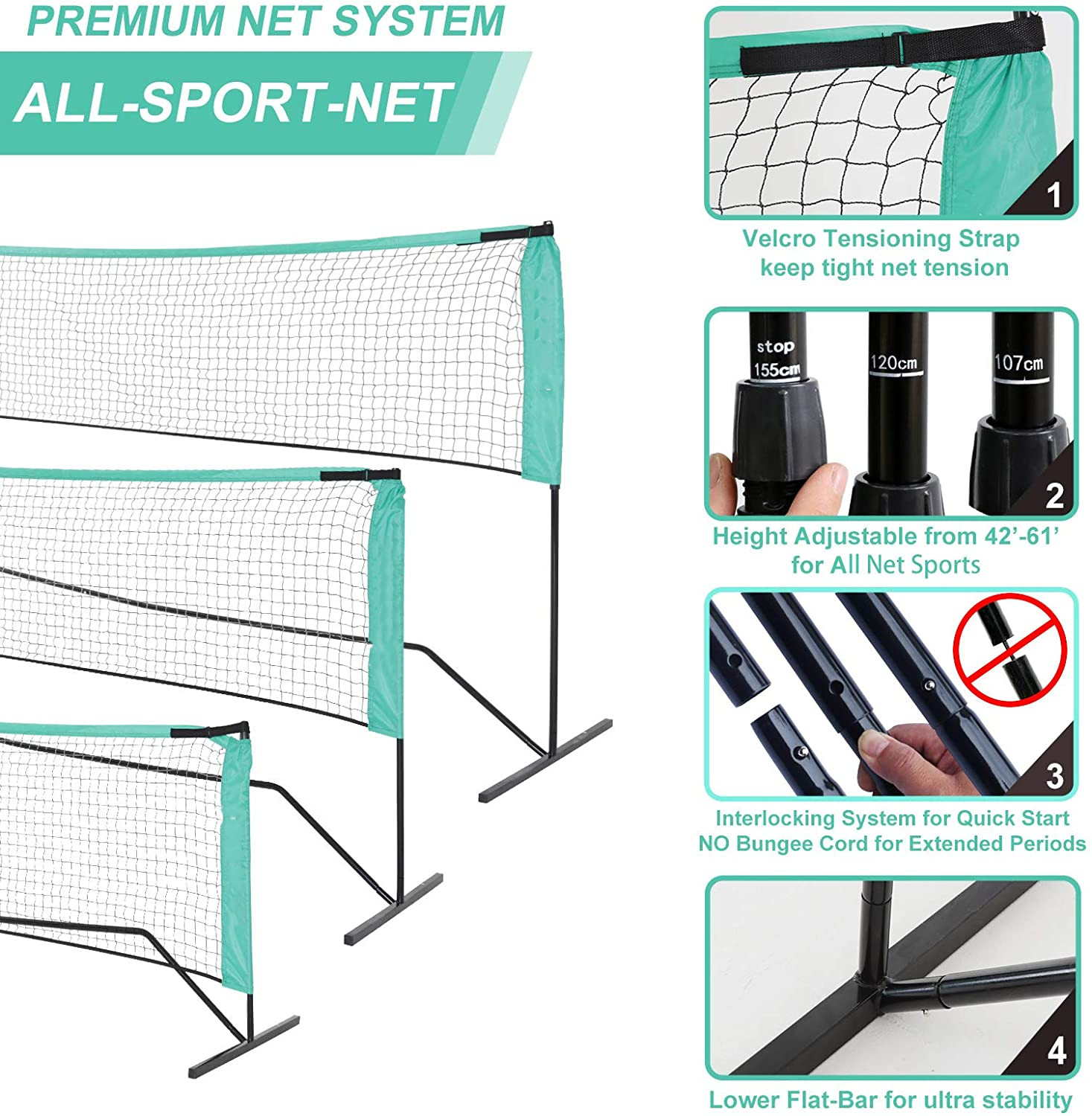 JTN02G Low Price Customized Portable Professional High Post Beach Mini Kid Badminton Voetbal Football Tennis Net For Court