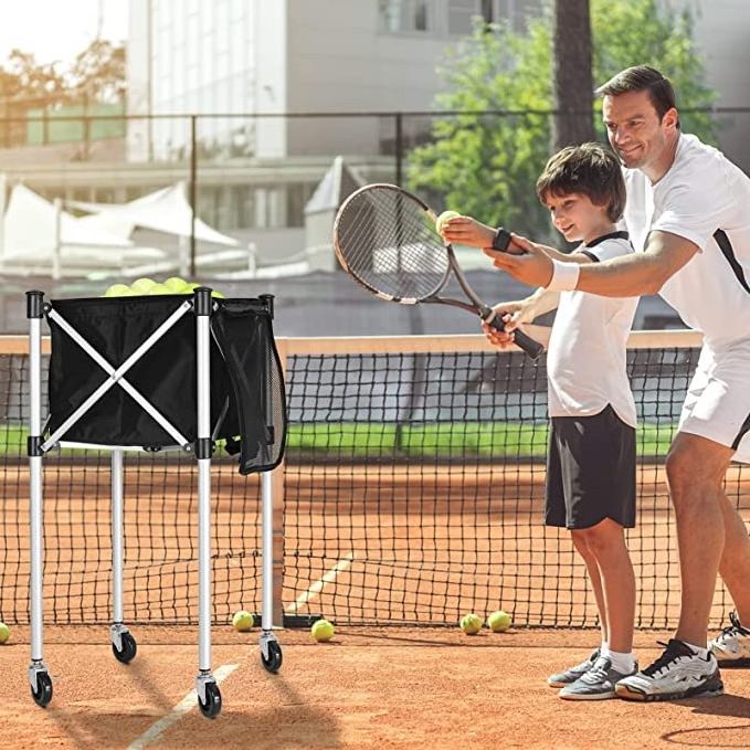 JTC06F Lower Price Portable Tennis Ball Hopper Basket, High Quality Tennis Ball Cart, Wheeled Baseball Tennis Ball Caddy