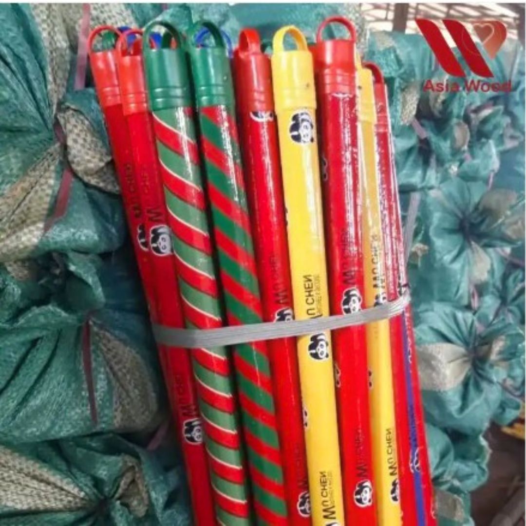 Wholesale Vietnam mix design pvc coated wooden broom stick wooden broom handle mop stick short head