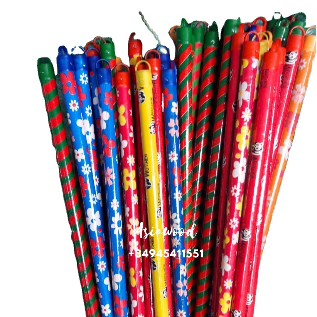 Wholesale Vietnam mix design pvc coated wooden broom stick wooden broom handle mop stick short head