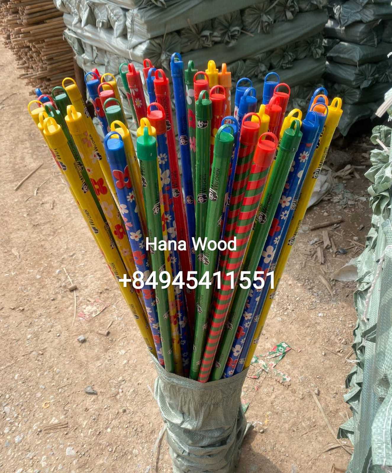 Wholesale Vietnam mix design pvc coated wooden broom stick wooden broom handle mop stick short head