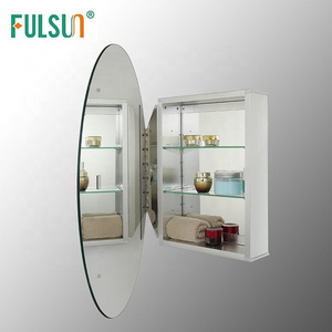 Recessed mount beveled edge Oval double side mirror door aluminium medicine bathroom mirror cabinet