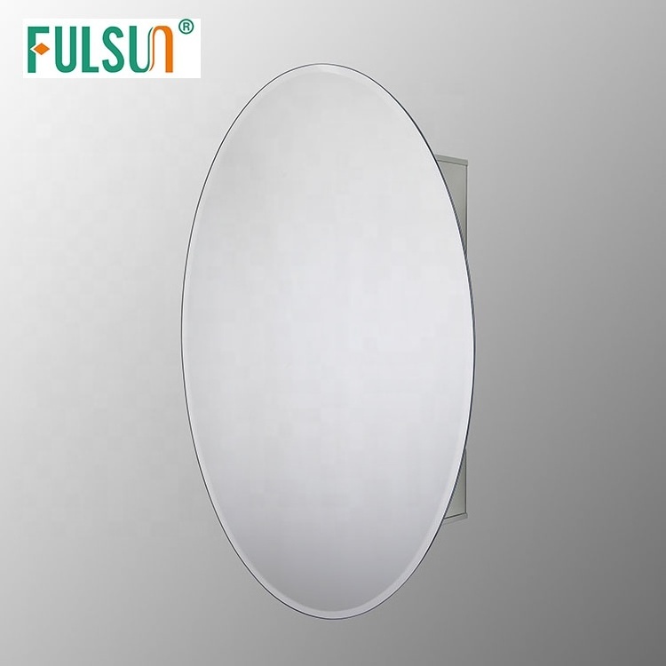 Recessed mount beveled edge Oval double side mirror door aluminium medicine bathroom mirror cabinet