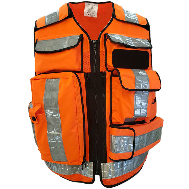 Emergency  Fluorescence Orange Hi Visibility Safety EMS Paramedic Safety First Aid Vest