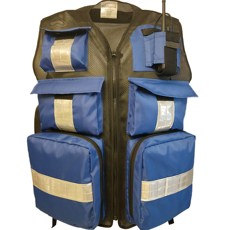 Hot Selling Blue Polyester Mesh Reflective Safety Rescue First Aid Security Vest