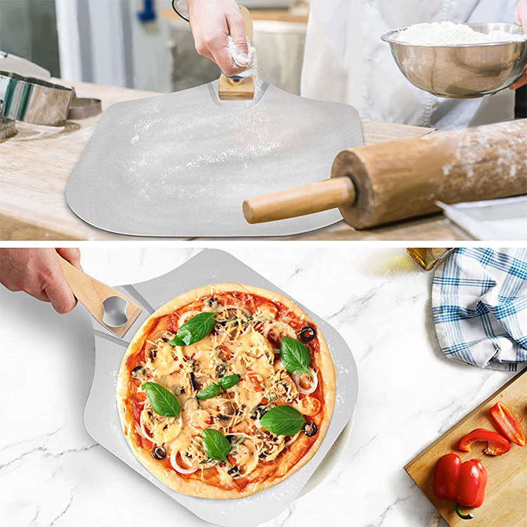 Wholesale Pizza Peel 12 Inch Aluminum Pizza Paddle Shovel With Foldable Wood Handle And Stainless Steel Pizza Cutter Wheel