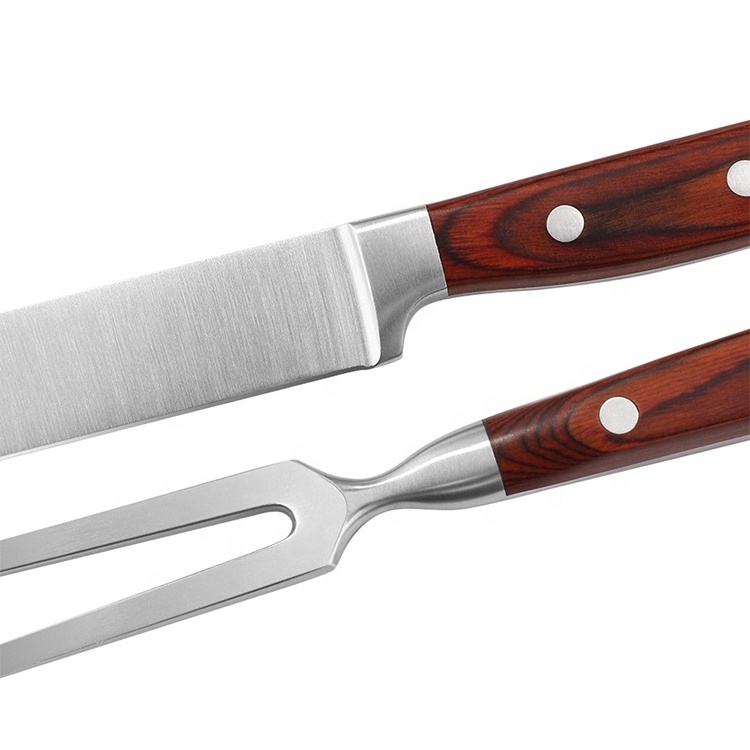 2pcs Turkey knife set Professional Meat BBQ Knife Stainless Steel Fork Carving Knife Set