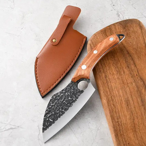 Non-stick Hammered Blade Stainless Steel Wooden Handle Camping Knife Meat Vegetables Cutting Slaughter Outdoor Knife